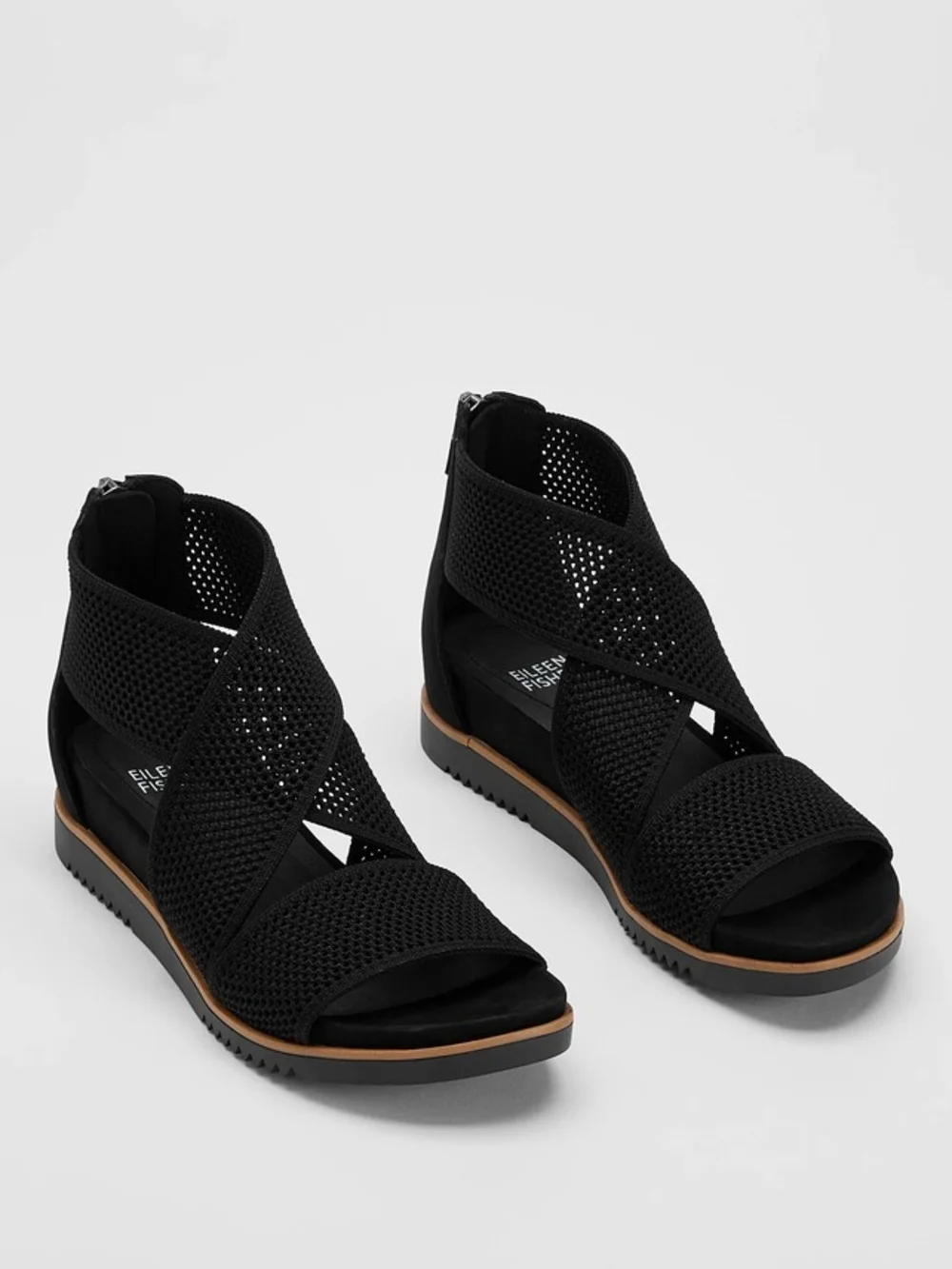 Eileen Fisher Kitts Recycled Stretch Knit Sandal Size 7.5 Black Minimalist